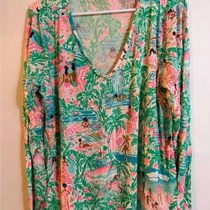 Lilly Pulitzer Pink and Green Tropical Print Top
